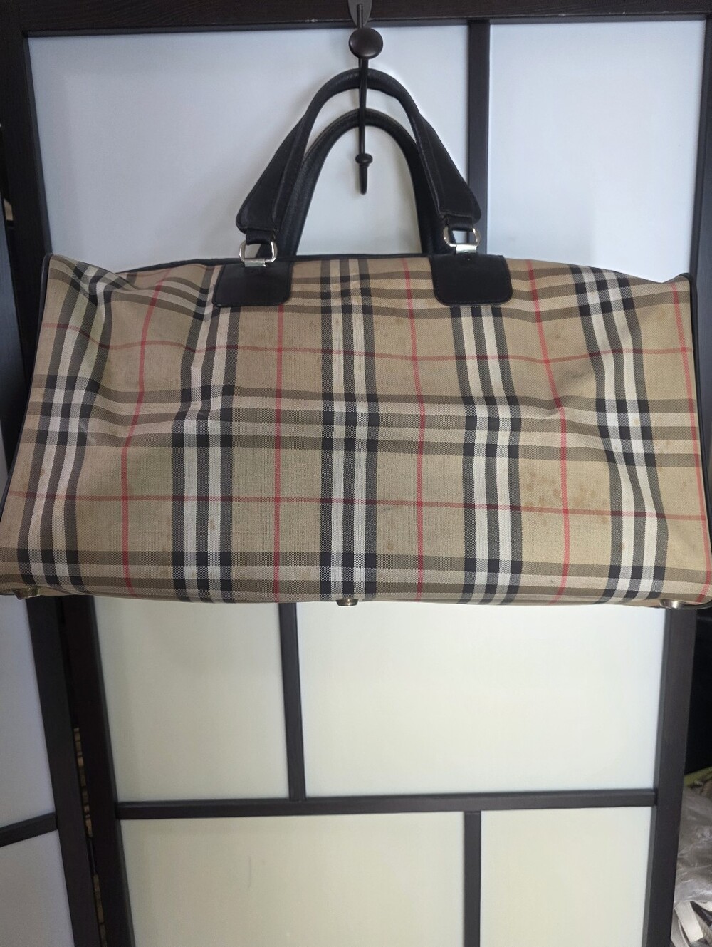 Classic Burberry Check Travel Duffel Bag - Black Trim